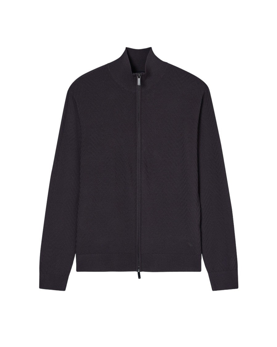 Emporio Armani Chevron Stitch Pullover With Full Zip Closure