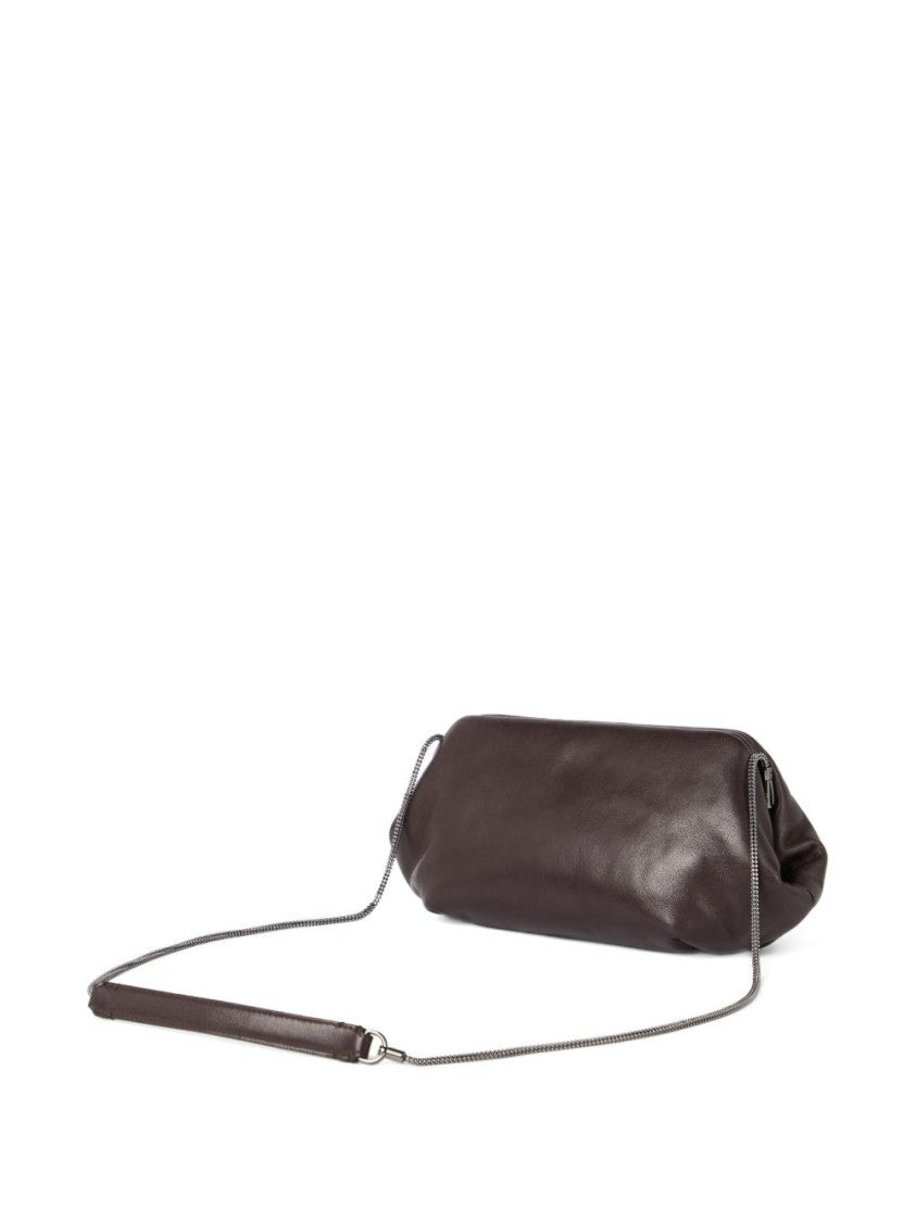 Brunello Cucinelli Soft Leather Brown Bag With Chain Strap And Suede Lining