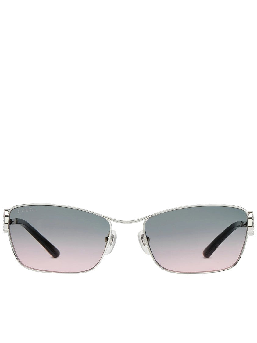 Gucci Silver Slim Rectangular Gradient Lens Sunglasses