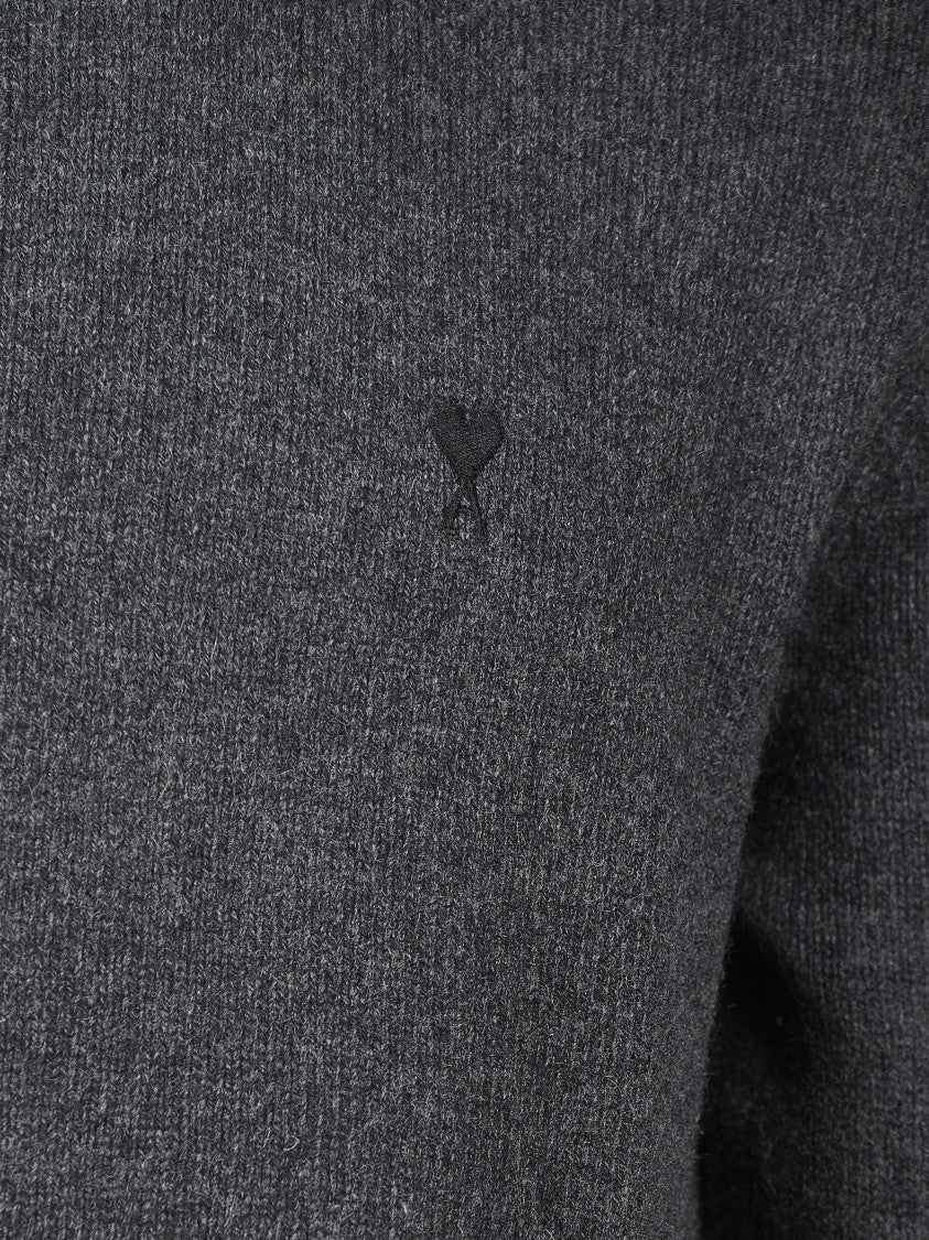 Ami Cashmere Turtleneck Sweater With Ribbed Details