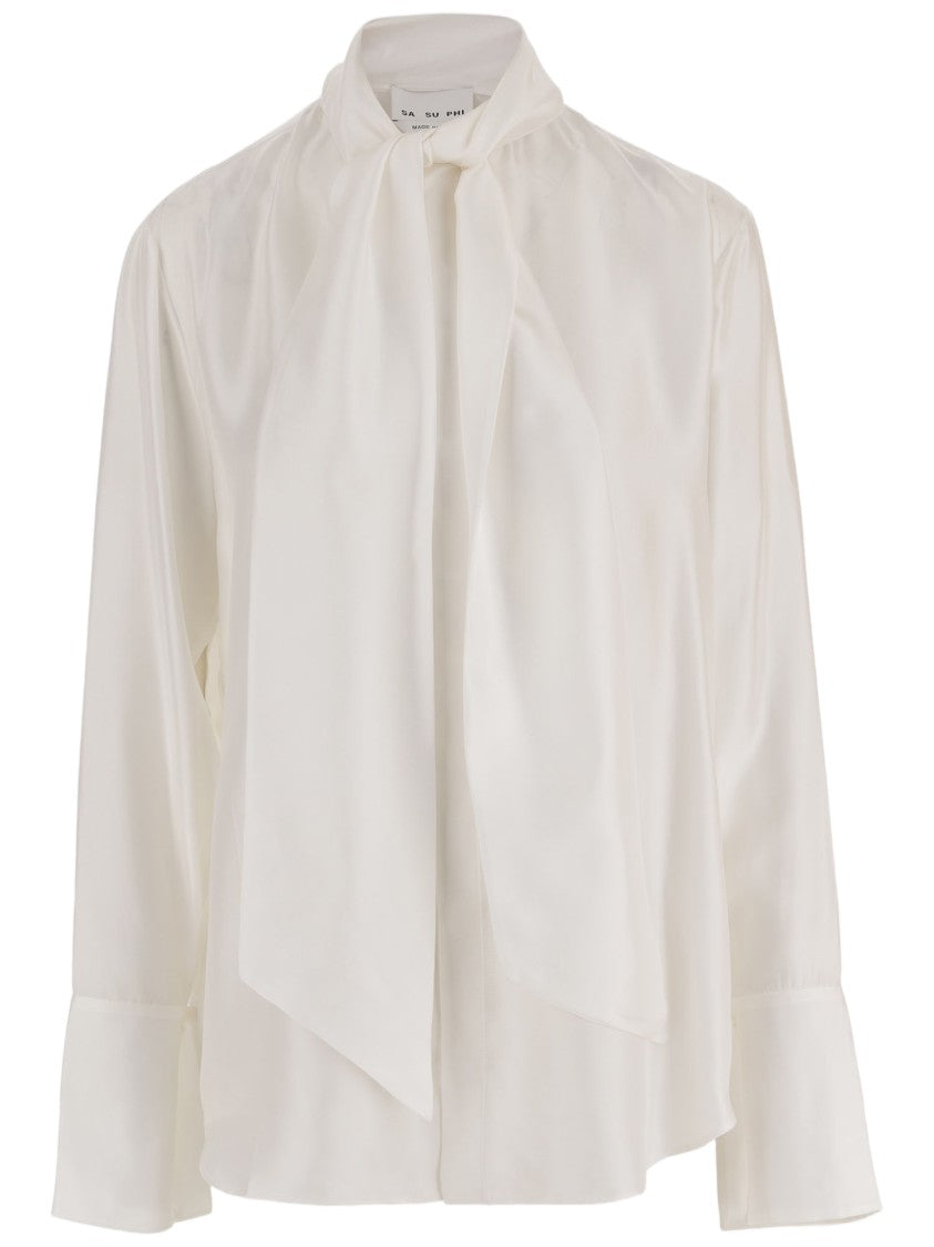 Sa Su Phi Ivory Bow Front Silk Shirt