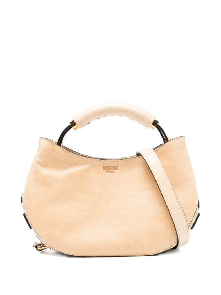 Moschino Crescent Shaped Structured Gold Accent Bag