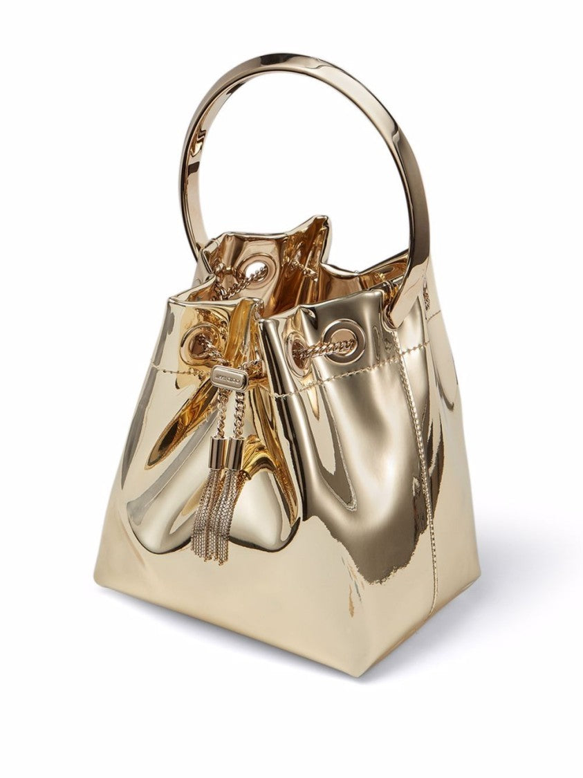 Jimmy Choo Gold-Tone Leather Bag With Drawstring Closure