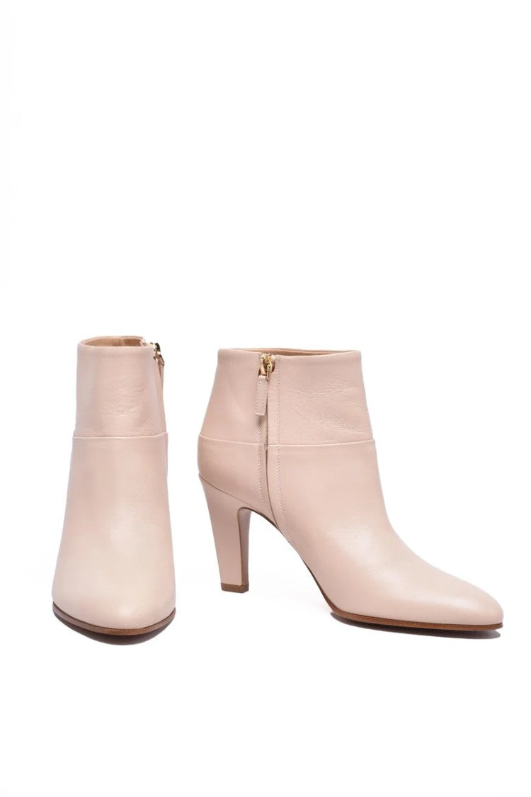 Chloé Leather Ankle Boot With Zip - Beige