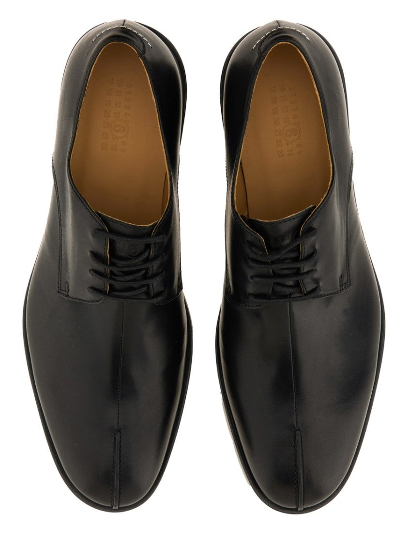 Mm6 By Maison Margiela Polished Black Leather Lace-Up Loafers