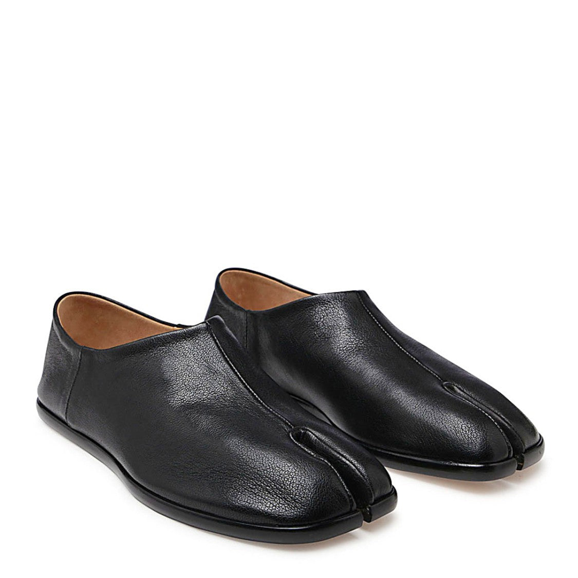 Maison Margiela Black Leather Flats With Split-Toe Detail