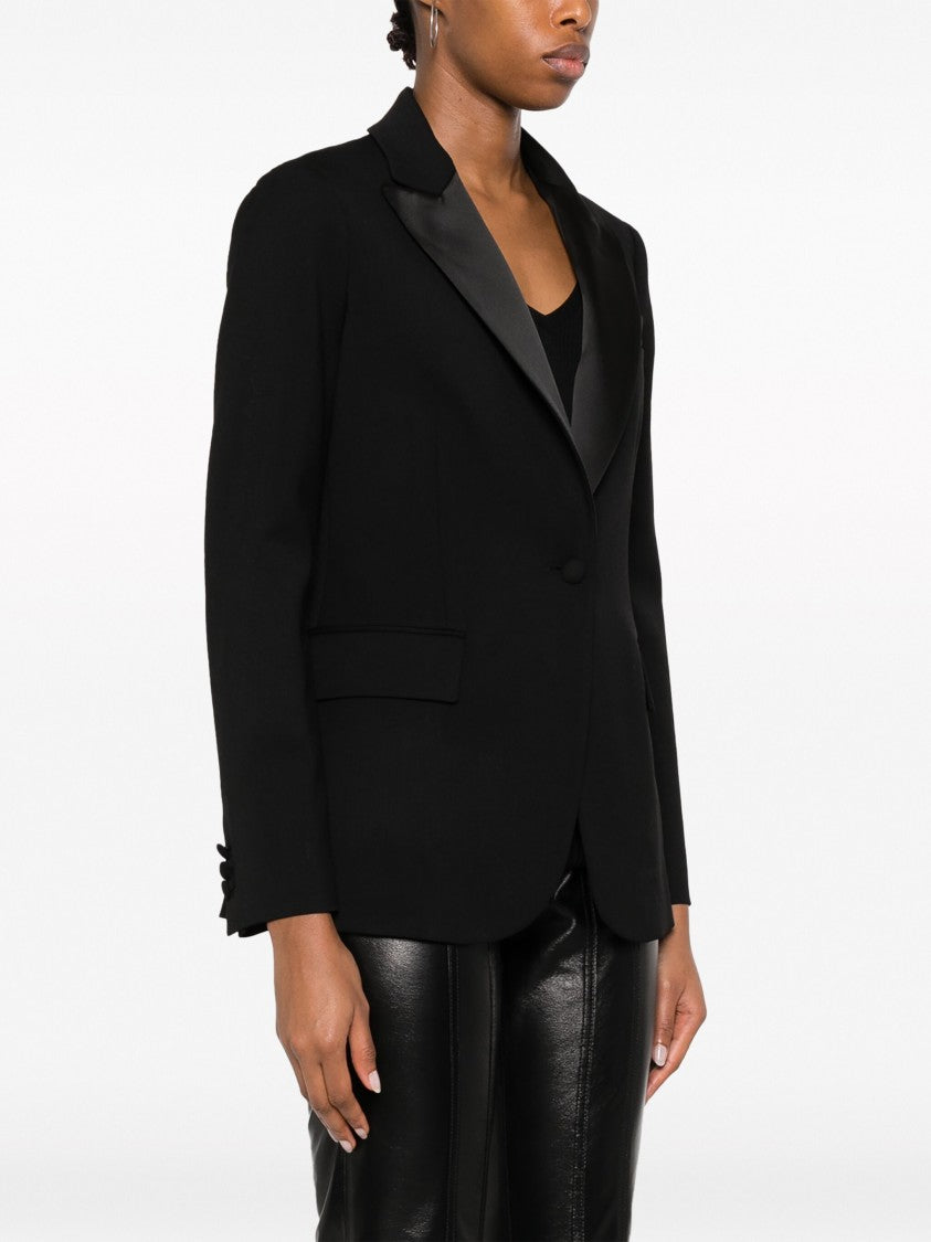 P.A.R.O.S.H. Black Tailored Textured Wool Blend Blazer