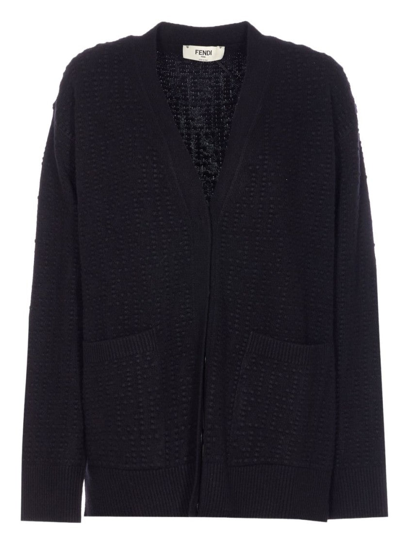 Fendi Textured Knit Sweater With Deep V-Neckline