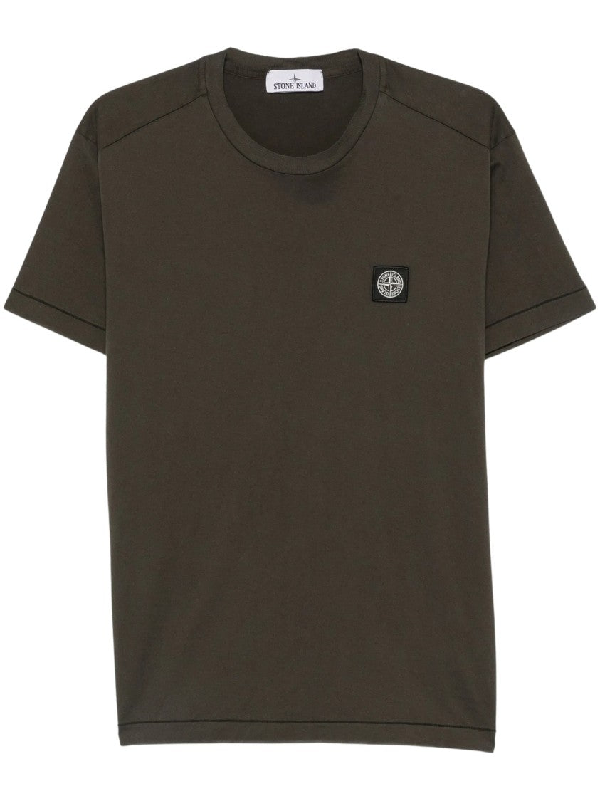 Stone Island Short-Sleeved Patch Logo Solid Green T-Shirt