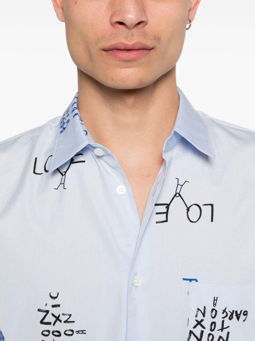 Comme Des Garçons Playful Typography Light Blue Printed Shirt