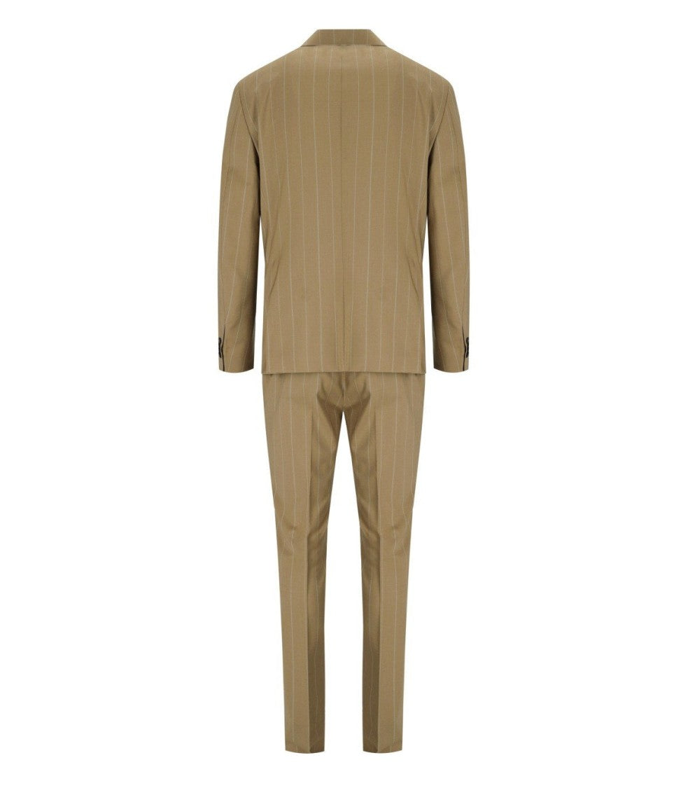 Manuel Ritz Beige Pinstripe Single-Breasted Suit