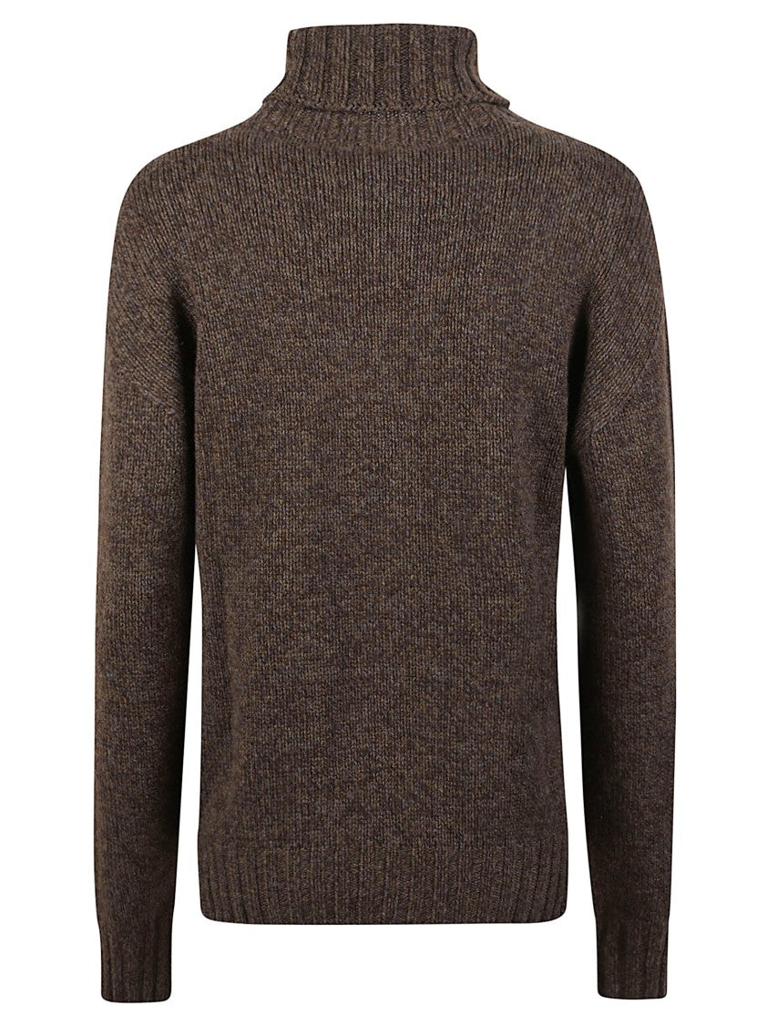 Edoardo Gori Cashmere Mouline Mélange Knit Wool-Cashmere Turtleneck Sweater