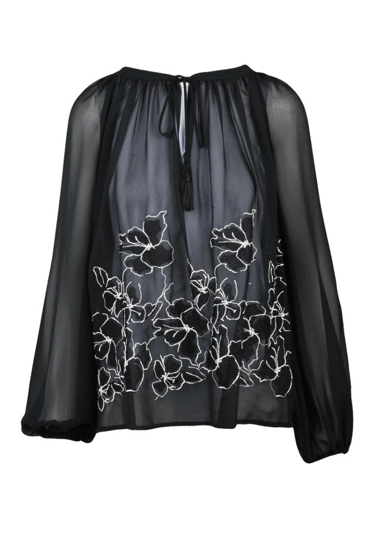 Ermanno Firenze Voile Blouse Puff Sleeves Black