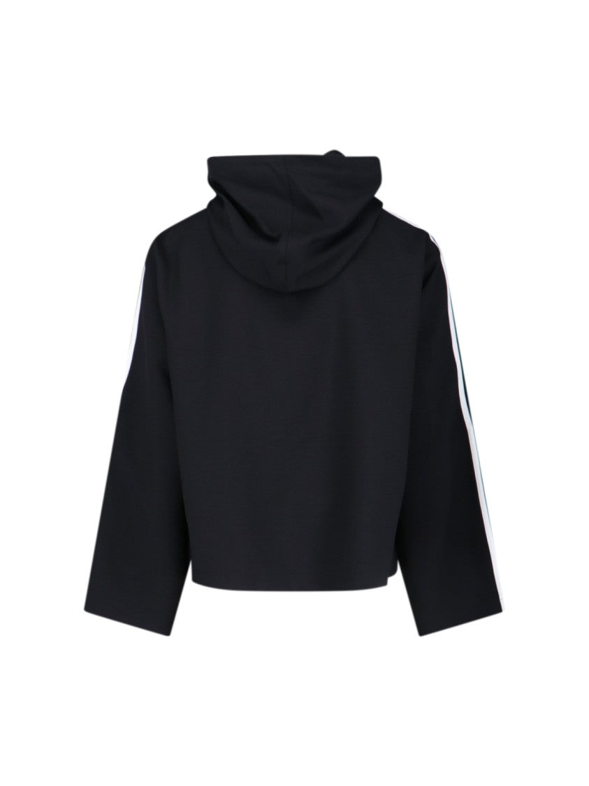 Y-3 Cropped Black Hoodie With Iconic Three-Stripes
