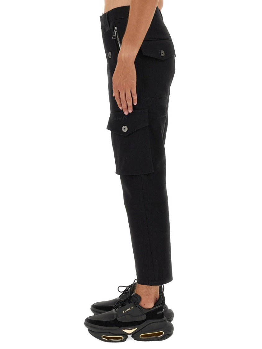 Balmain Cropped Black Cargo Pants