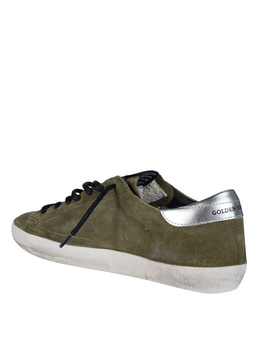 Golden Goose Super Star Distressed Olive Green Suede Sneakers