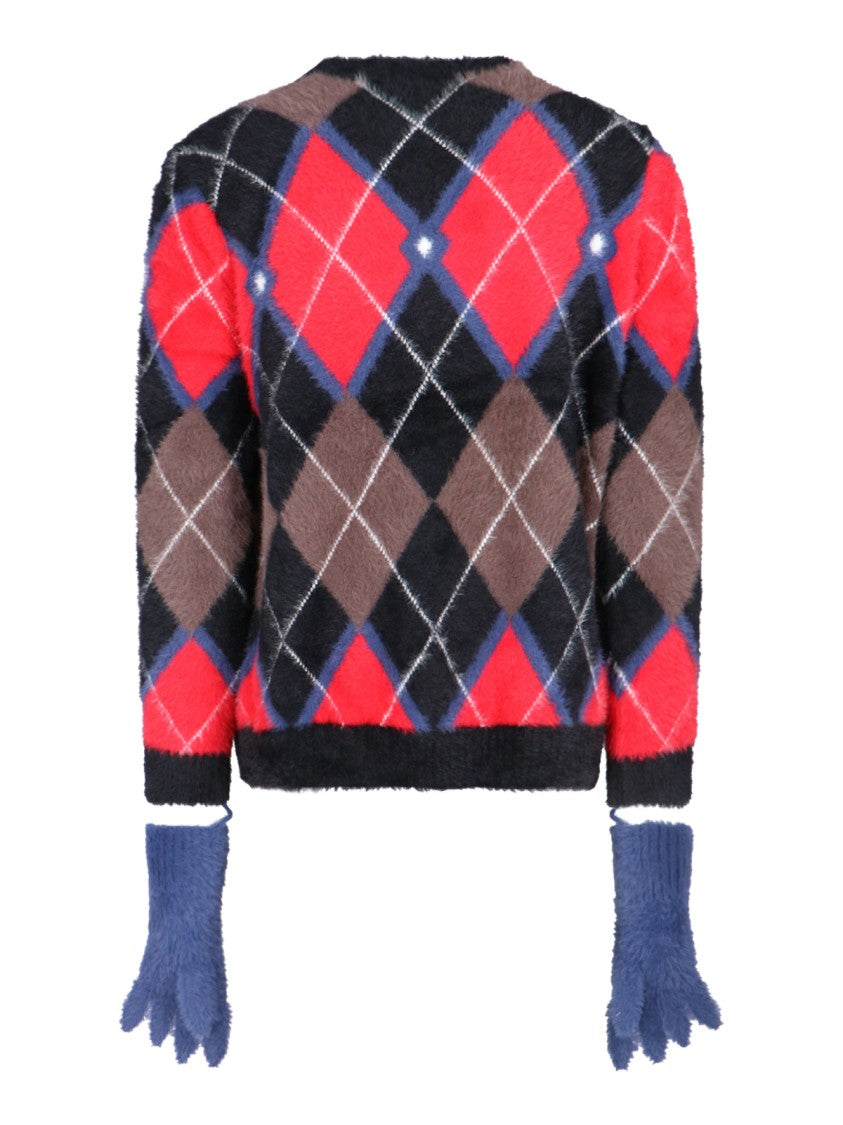 Charles Jeffrey Loverboy Fluffy Gloves Sweater In Multicolor Nylon Diamond Pattern