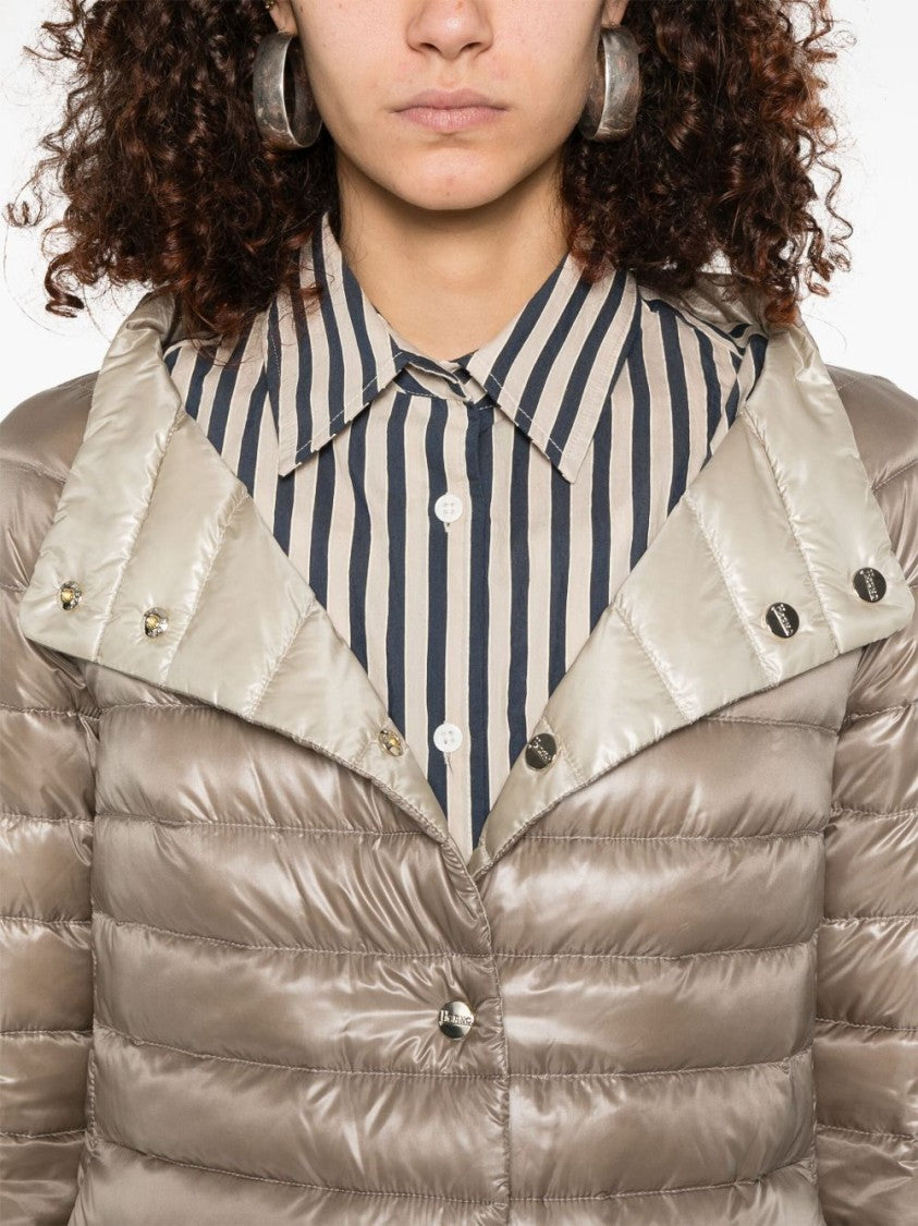 Herno Beige Press-Stud Boat Neck Coat