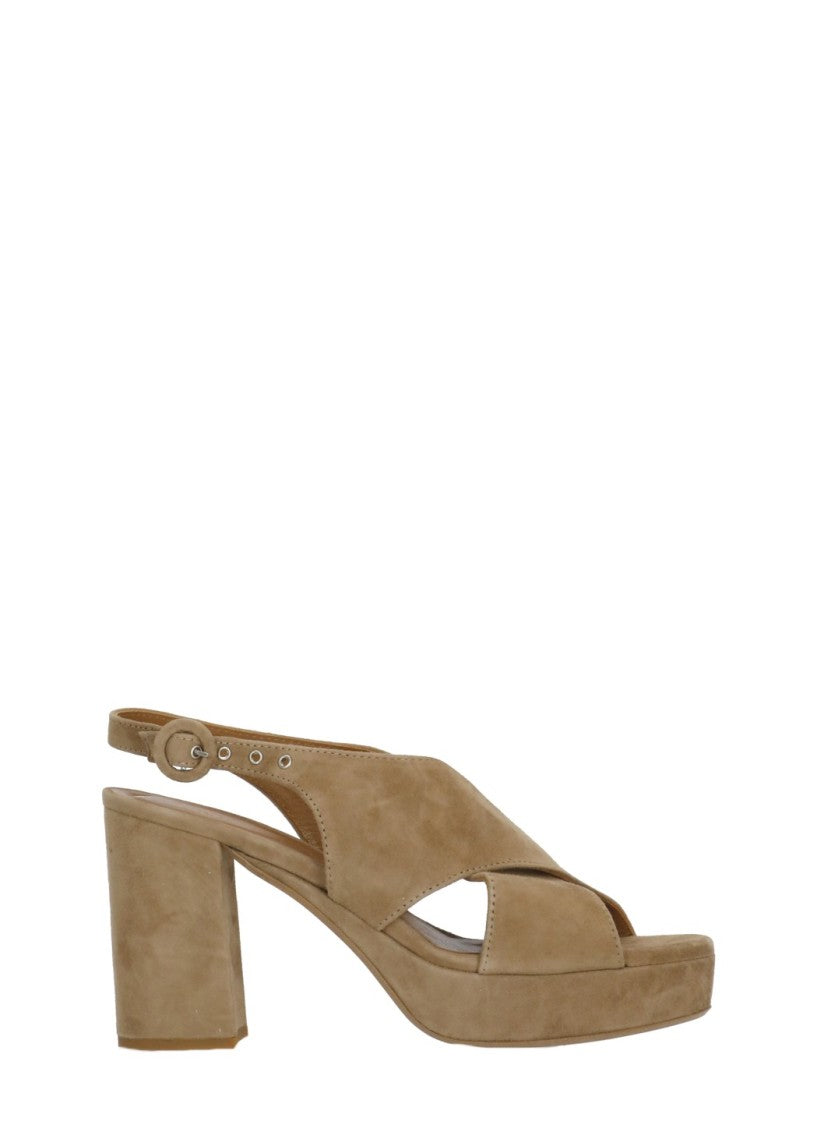 Juilie Dee Beige Crossed Bands Suede Sandals