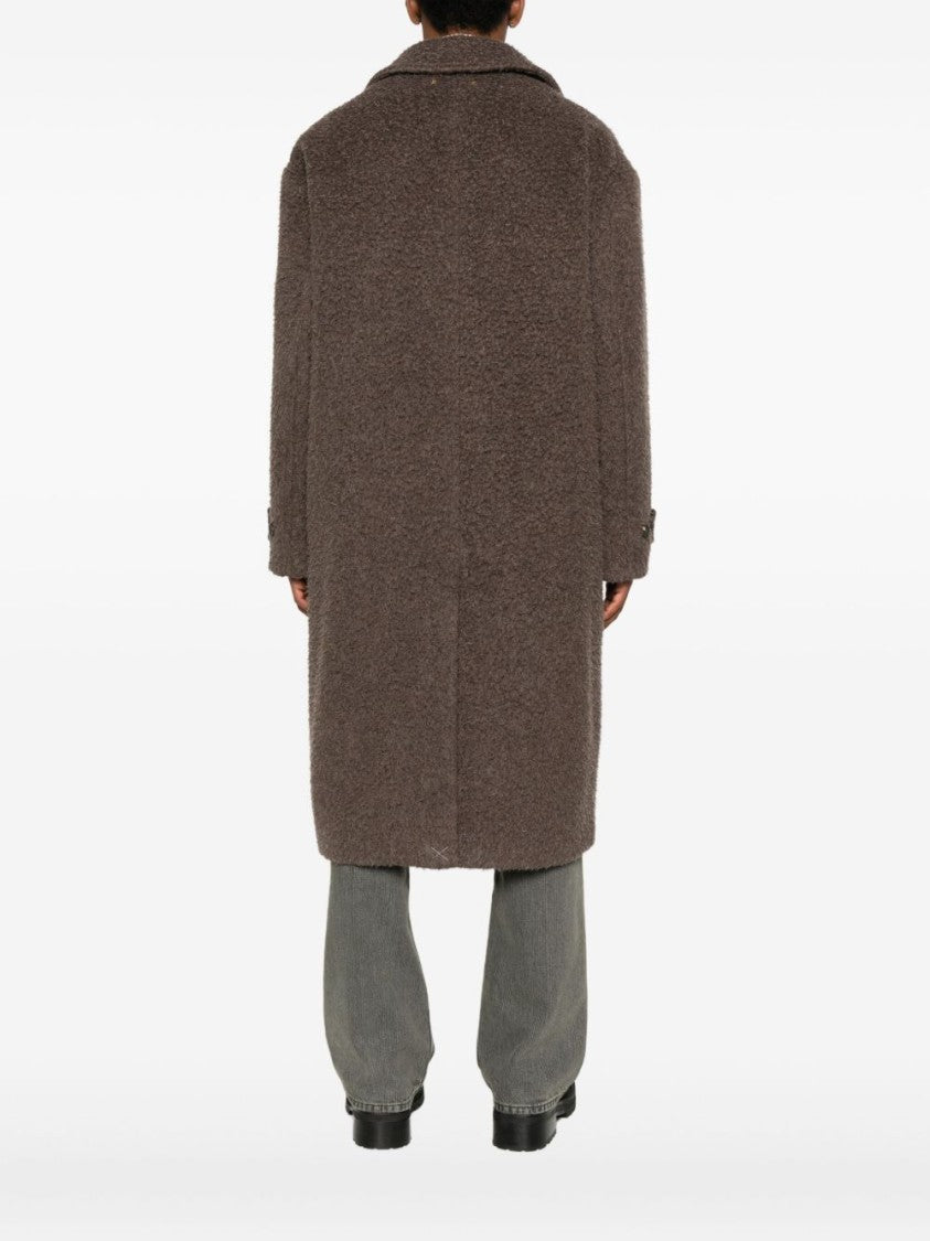 Golden Goose Mid-Length Brown Textured Woolen Coat