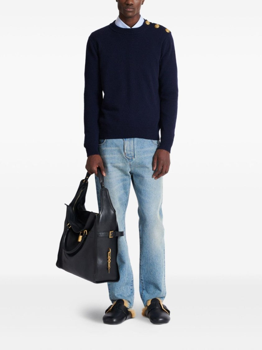 Balmain Blue Round Neck Long Sleeve Sweater