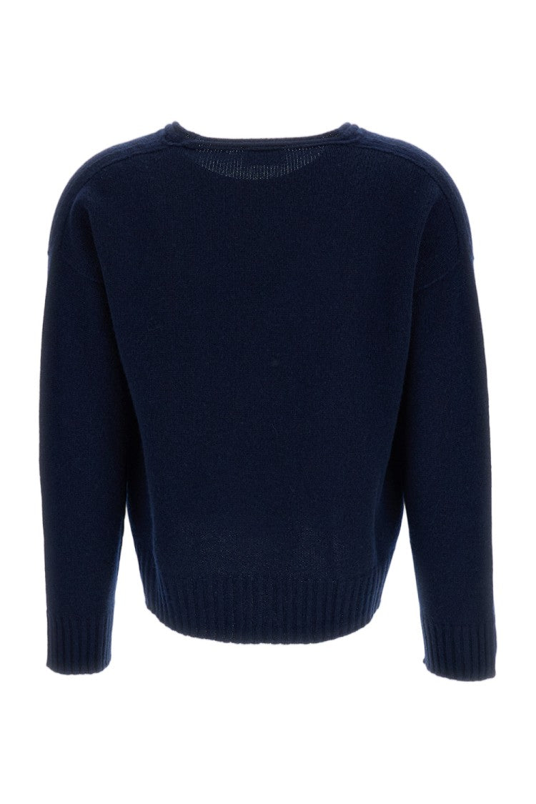 Drumohr Boxy Cut Cashmere Sweater With Ribbed V-Neck