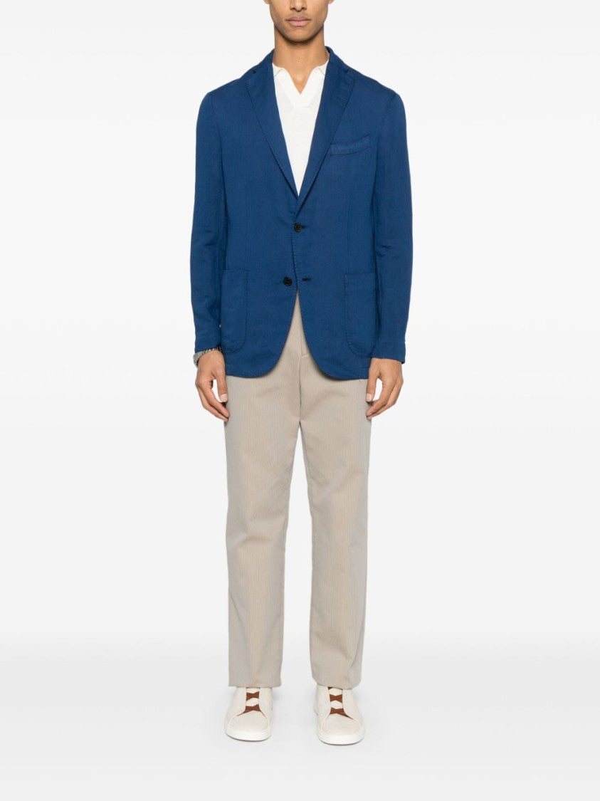 Boglioli Tailored Blue Cotton Jacket With Front Buckle