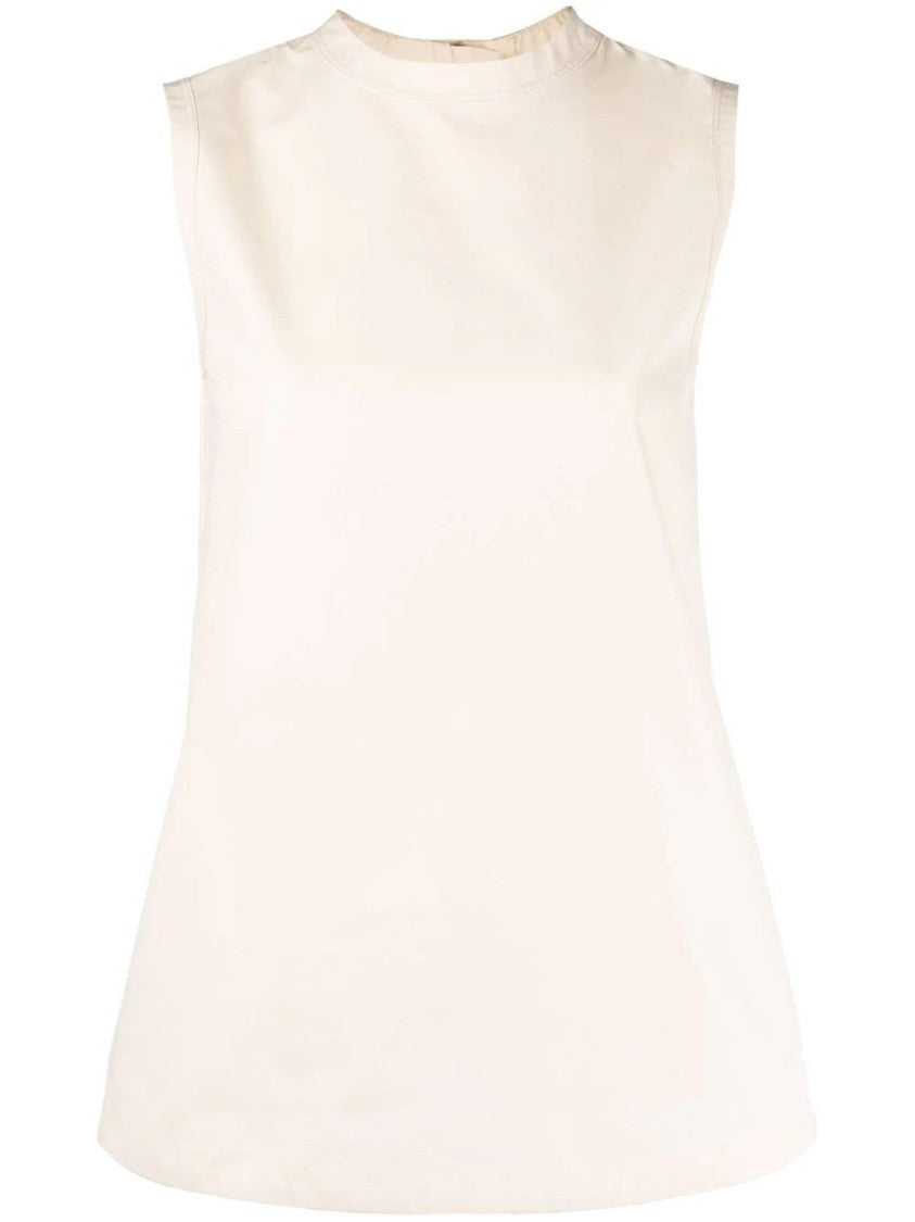 Jil Sander Sleeveless Cotton Blouse With High Neckline And Flared Hem