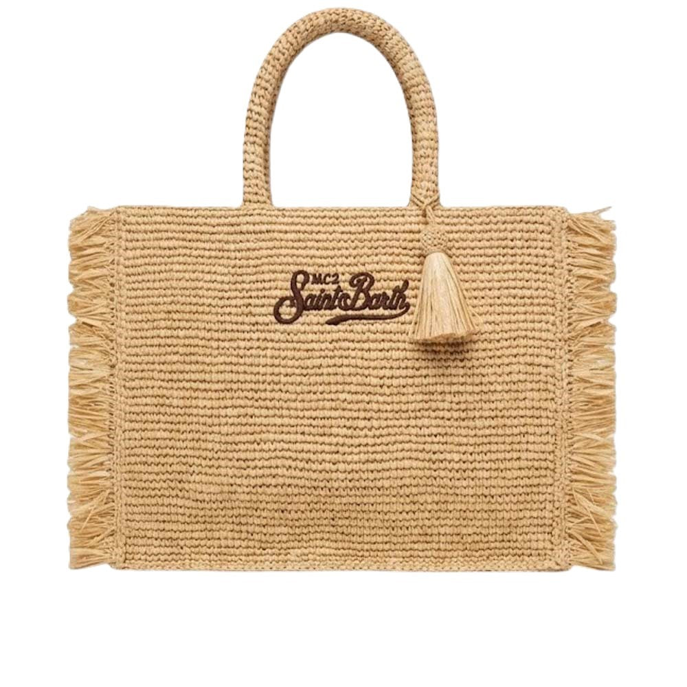 Mc2 Saint Barth Rectangular Woven Tote Bag With Fringed Edges