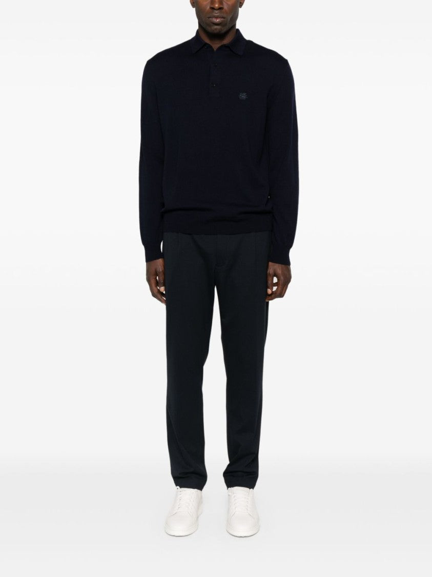 Etro Deep Navy Wool Knit Polo Sweater