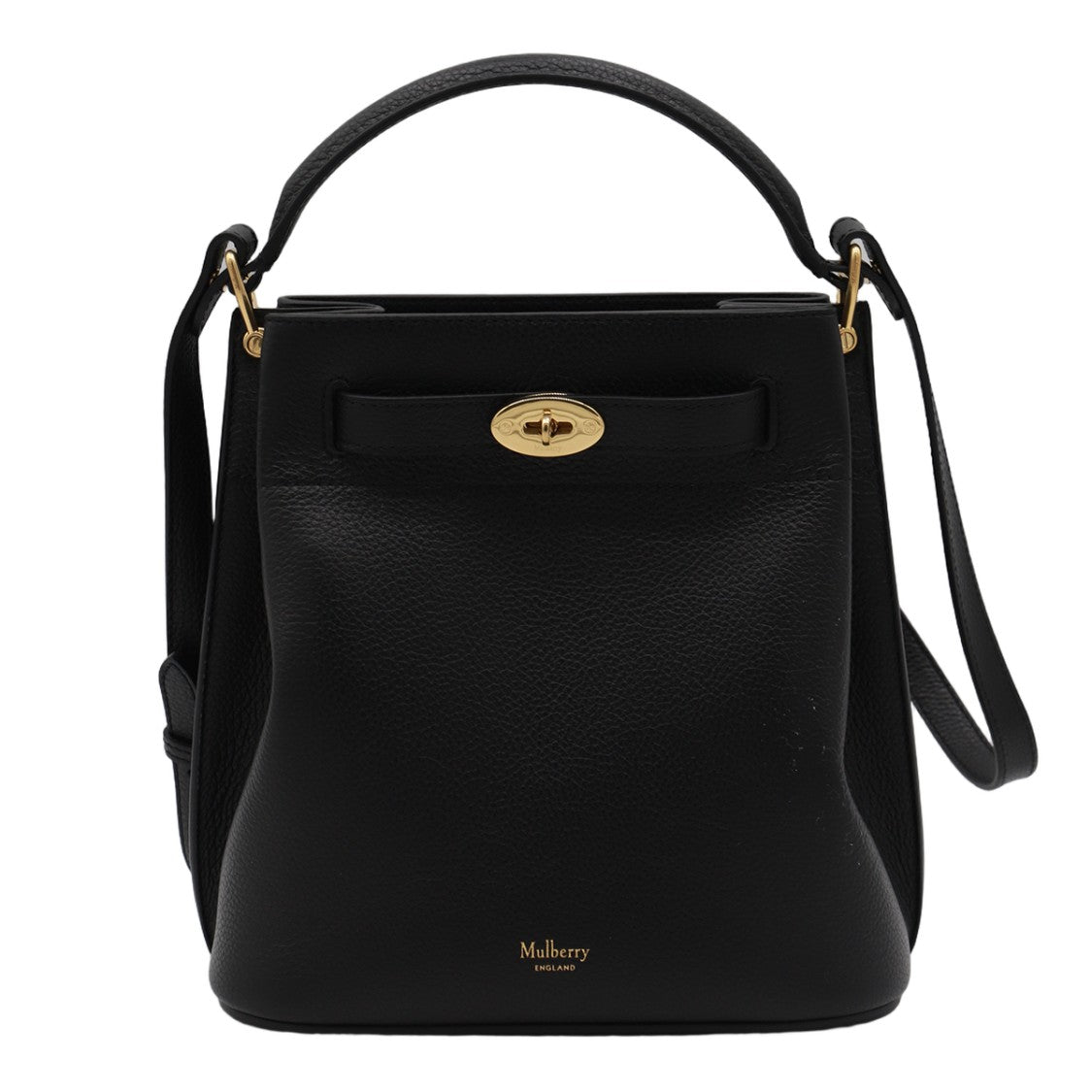 Mulberry Structured Pebbled Black Handbag With Gold Accents