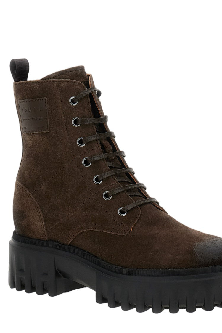 Hogan Brown Leather Chunky Sole Boots