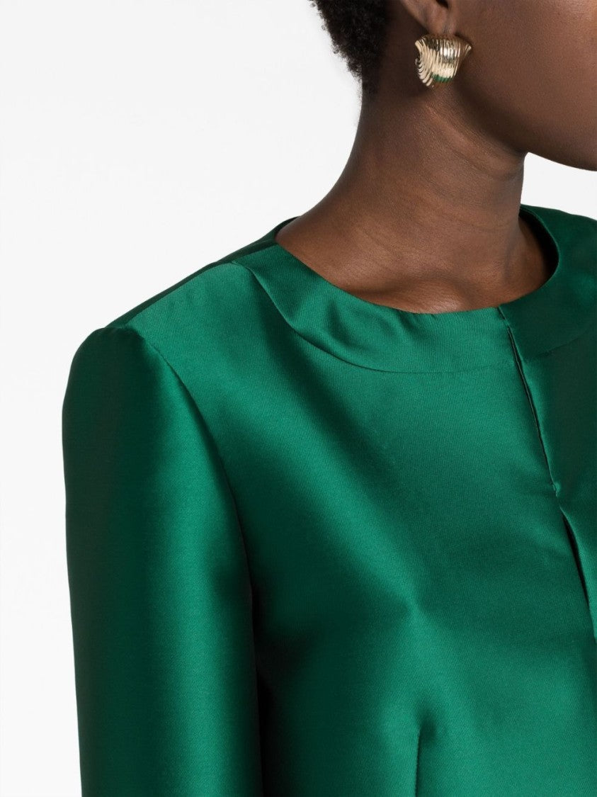 Alberta Ferretti Cropped Jacket Collarless Design Satin Finish