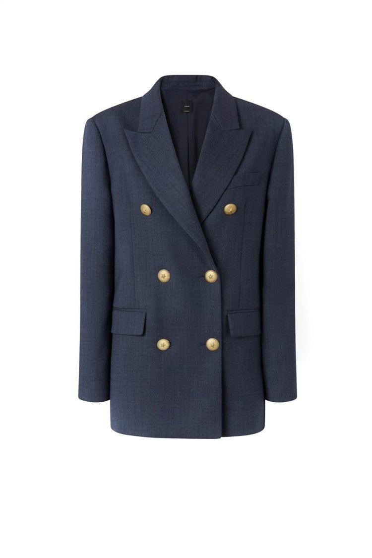 Pinko Navy Double-Breasted Gold-Button Polyester-Blend Blazer
