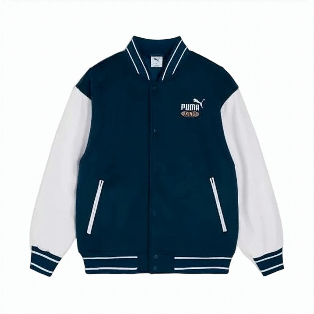 Puma Navy Blue Varsity Jacket With Contrasting White Sleeves