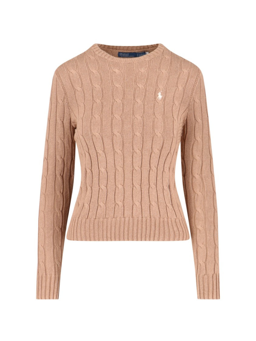 Polo Ralph Lauren Cable Knit Beige Sweater With Logo Embroidery