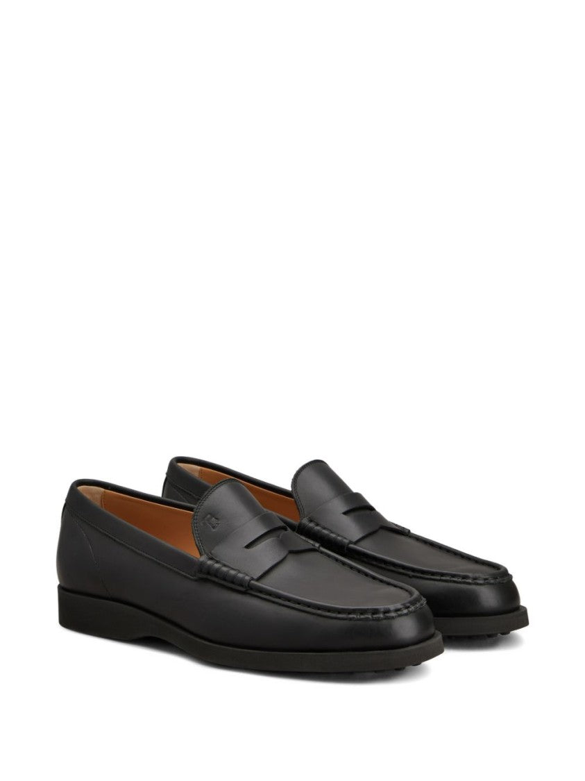 Tod's Penny Strap Black Leather Loafers With Subtle Stitching