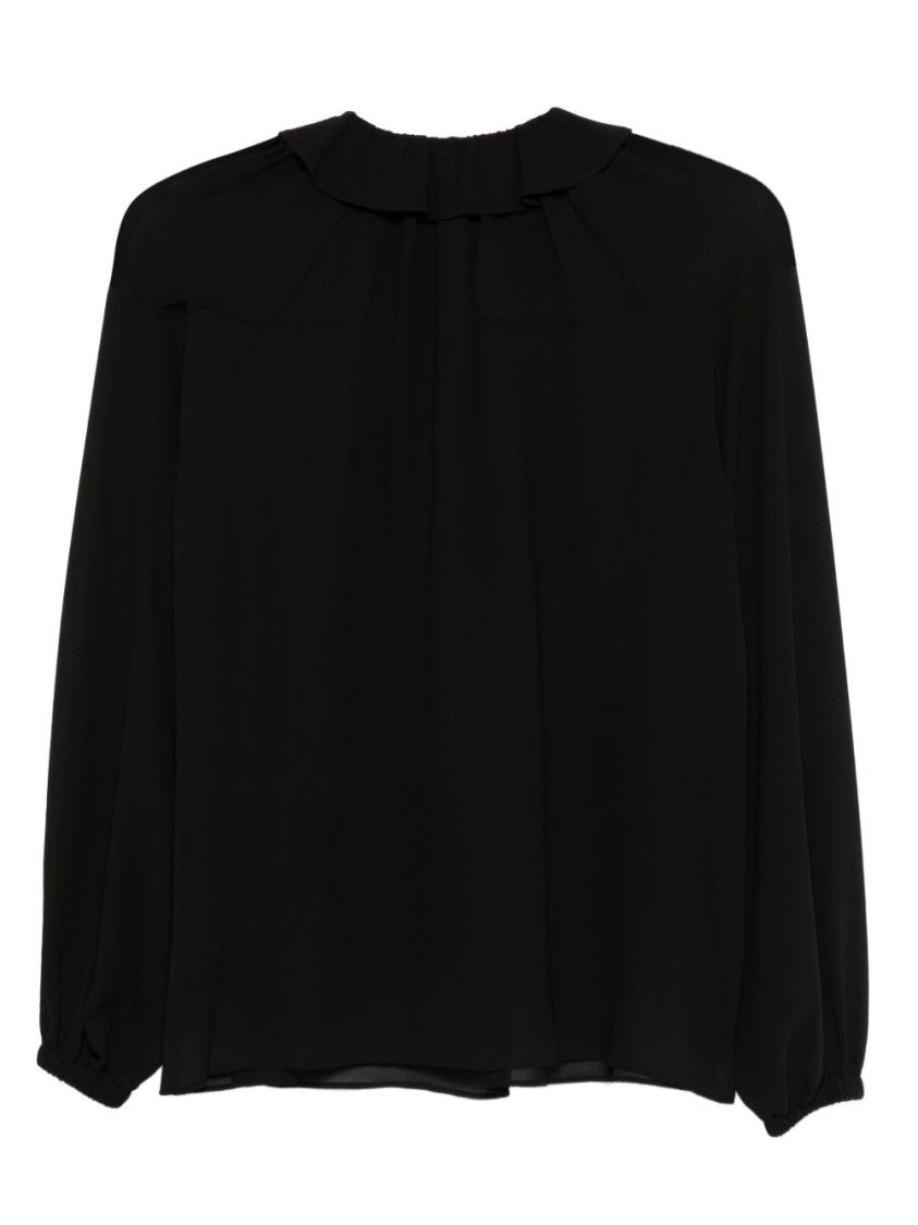Michael Kors Ruffled Black Blouse With Tie Neckline
