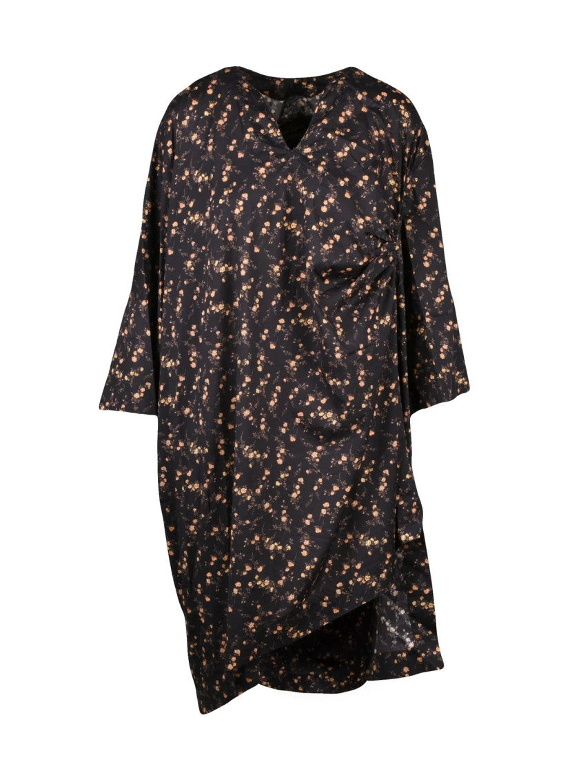 Vivienne Westwood Anglomania Asymmetric Mini Kaftan Dress With Fluid Silhouette And Floral Pattern