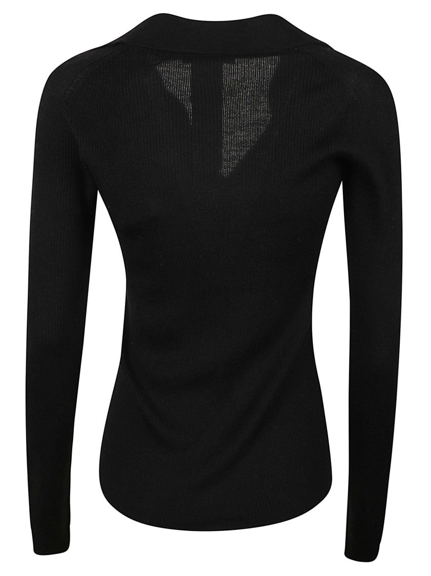 Max Mara Fitted Long-Sleeve Top With Deep V-Neckline And Ribbed Texture