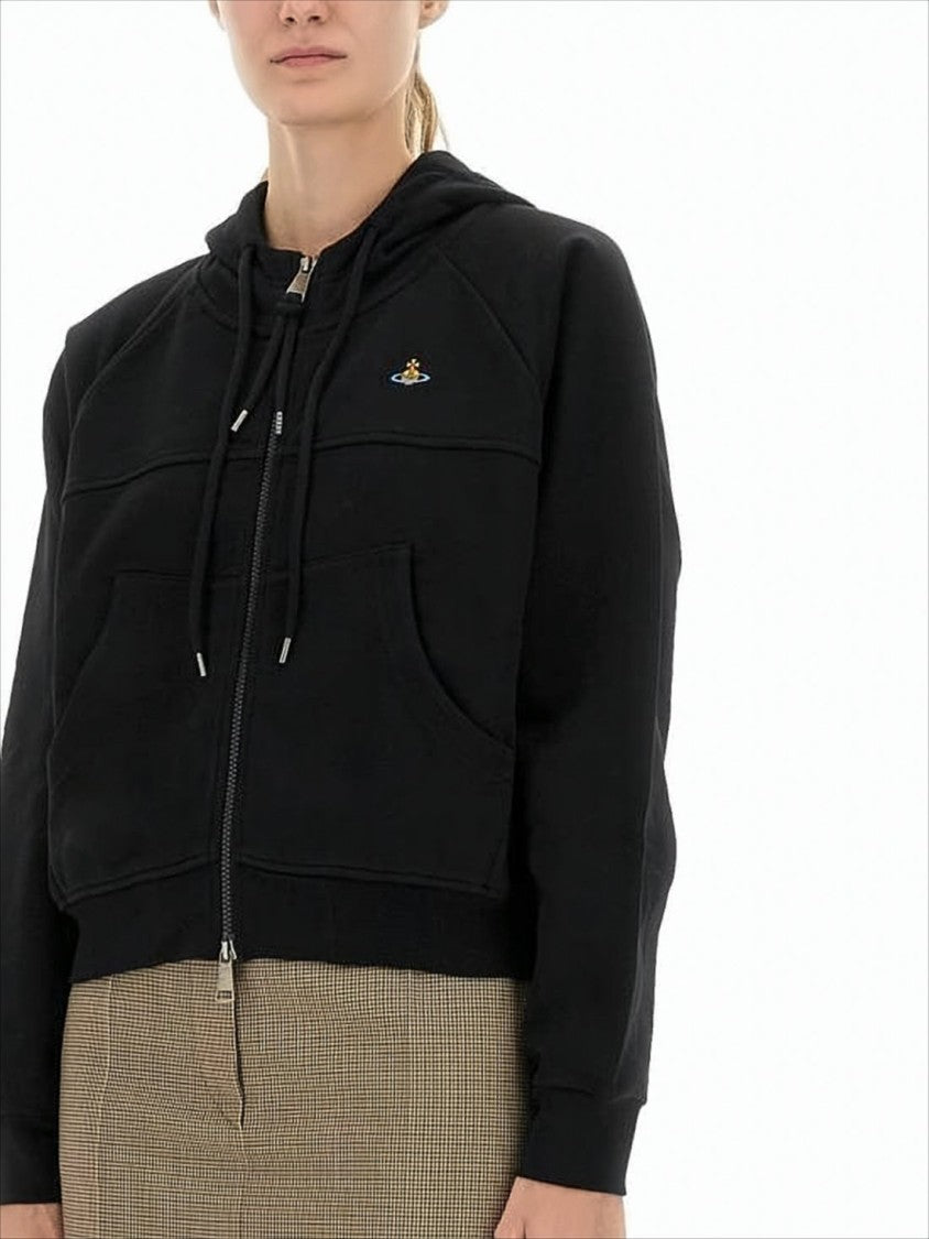 Vivienne Westwood Cropped Black Hoodie With Zipper Closure