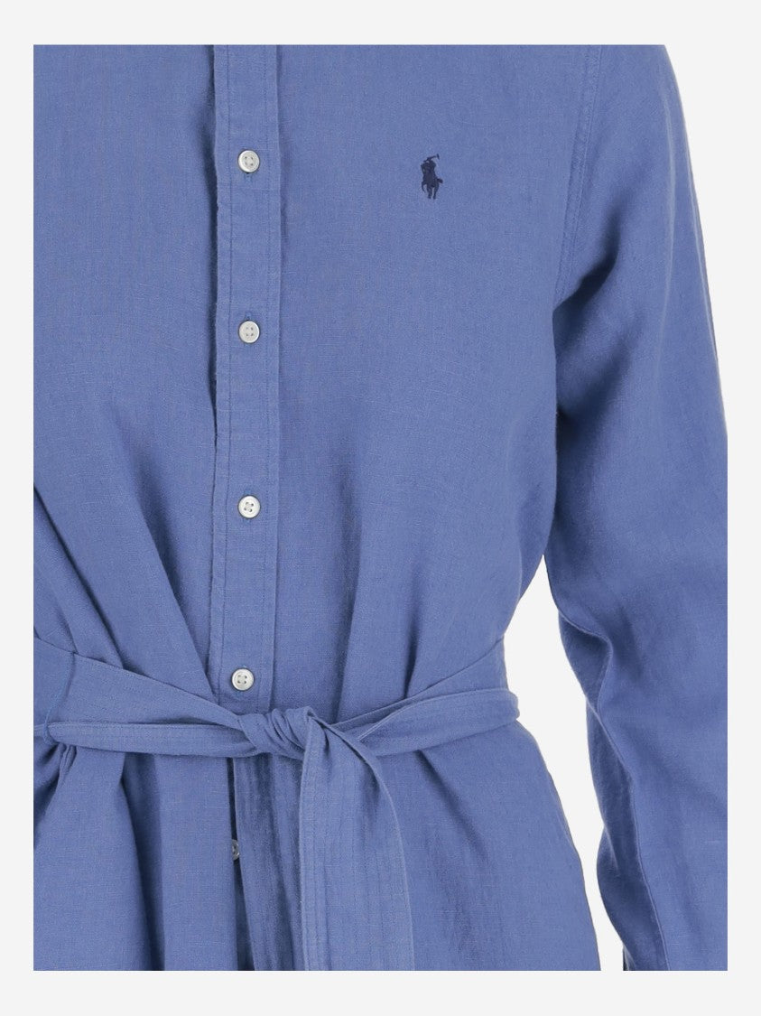 Polo Ralph Lauren Linen Dress With Classic Collar And Adjustable Waist