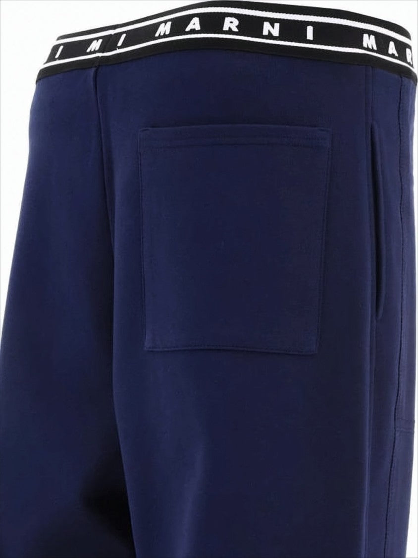 Marni Deep Navy Straight Pants With Logo-Detail Waistband