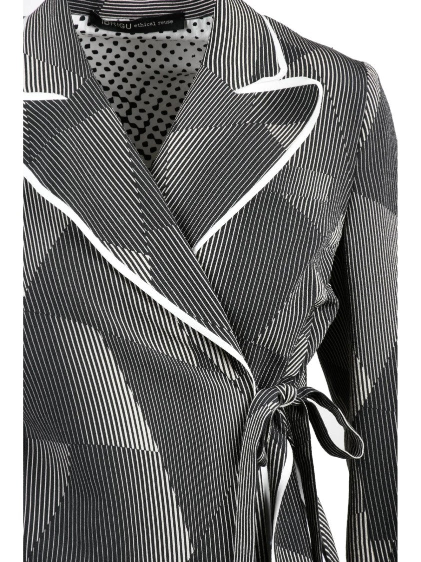Ibrigu Geometric Pattern Silk Wrap Jacket With Tailored Collar