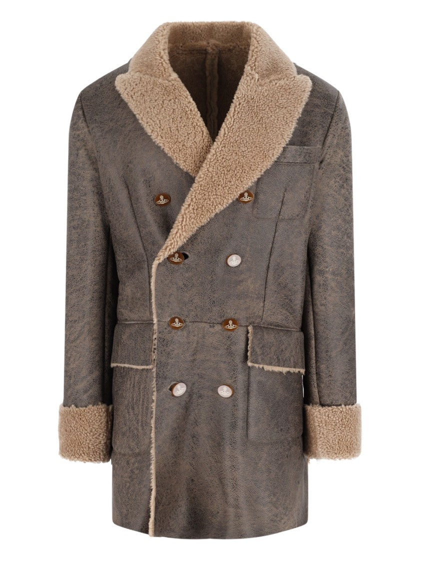 Vivienne Westwood Double-Breasted Shearling And Lambskin Coat – Brown