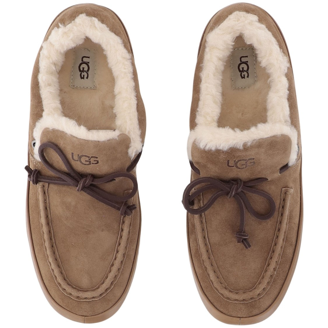 Ugg Beige Quill Bow Plush Lined Suede Loafers