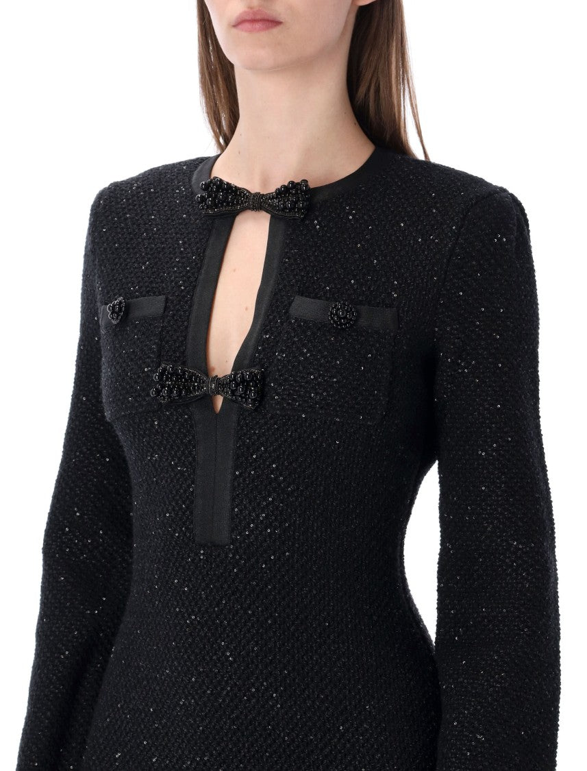 Self-Portrait Black Sequin Knit Mini Dress
