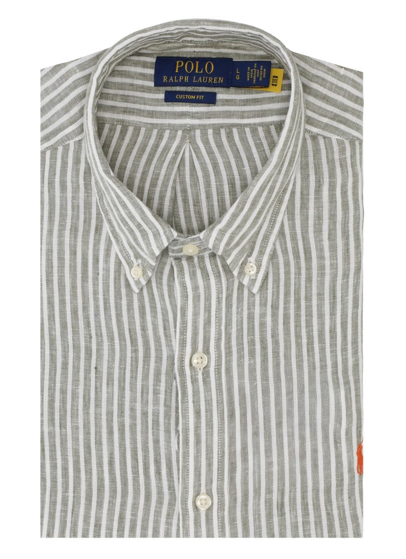 Polo Ralph Lauren Green Striped Pony Linen Shirt