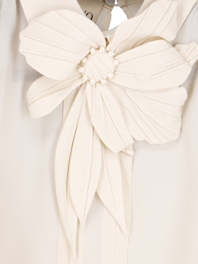 Valentino White Flowing Puffed Sleeve Fabric Blouse