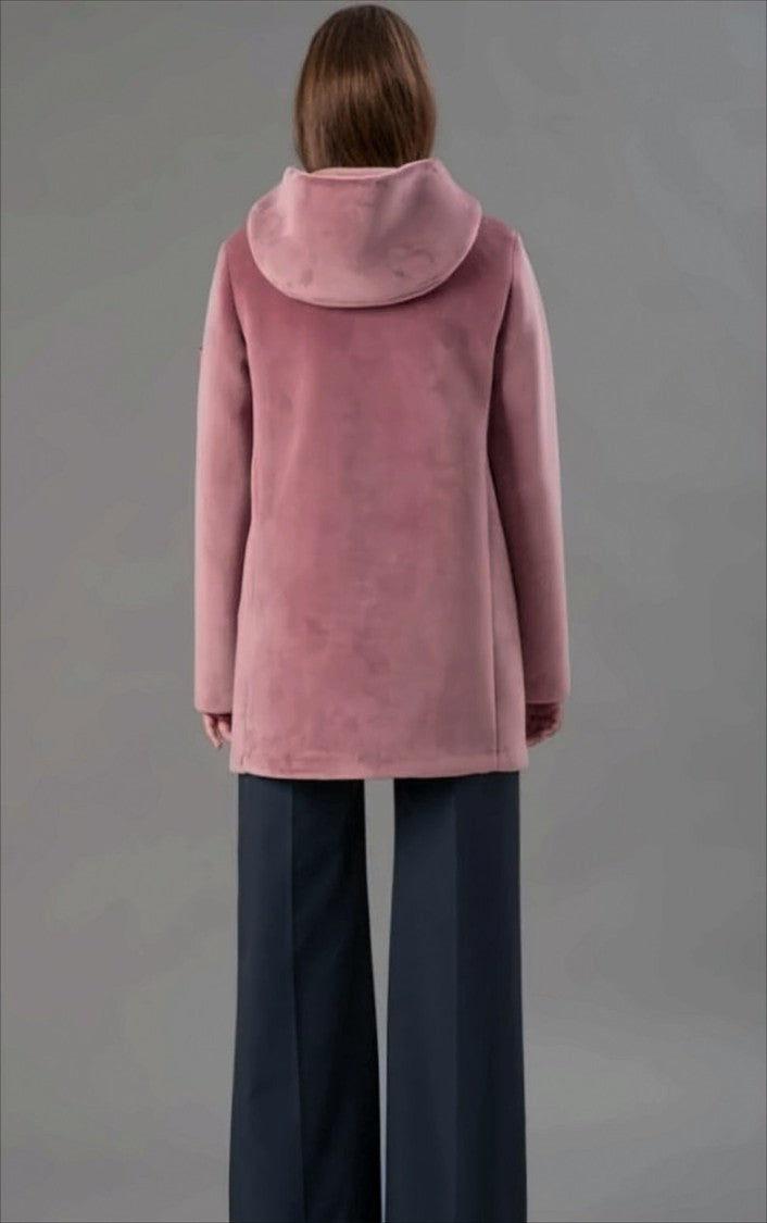 Rihunik Medium-Length Velvet Coat With Wraparound Hood